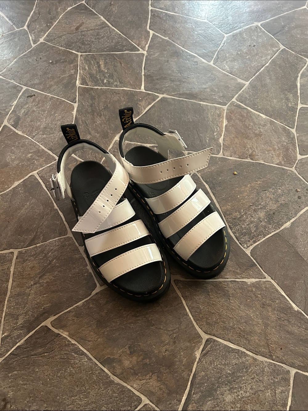 Dr. Martens White Strappy Patent Sandals